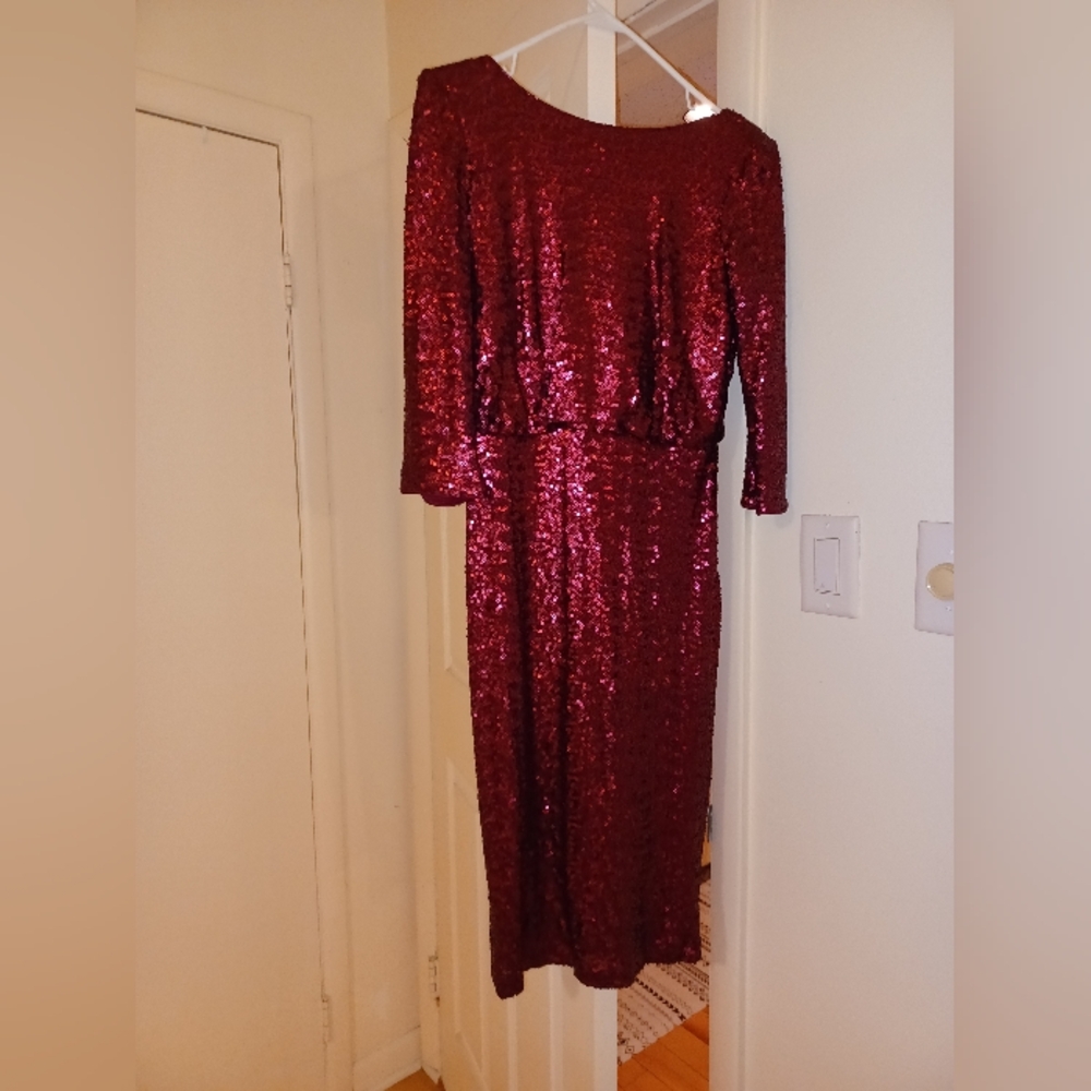 Badgley Mischka Red Sequin Cocktail Dres